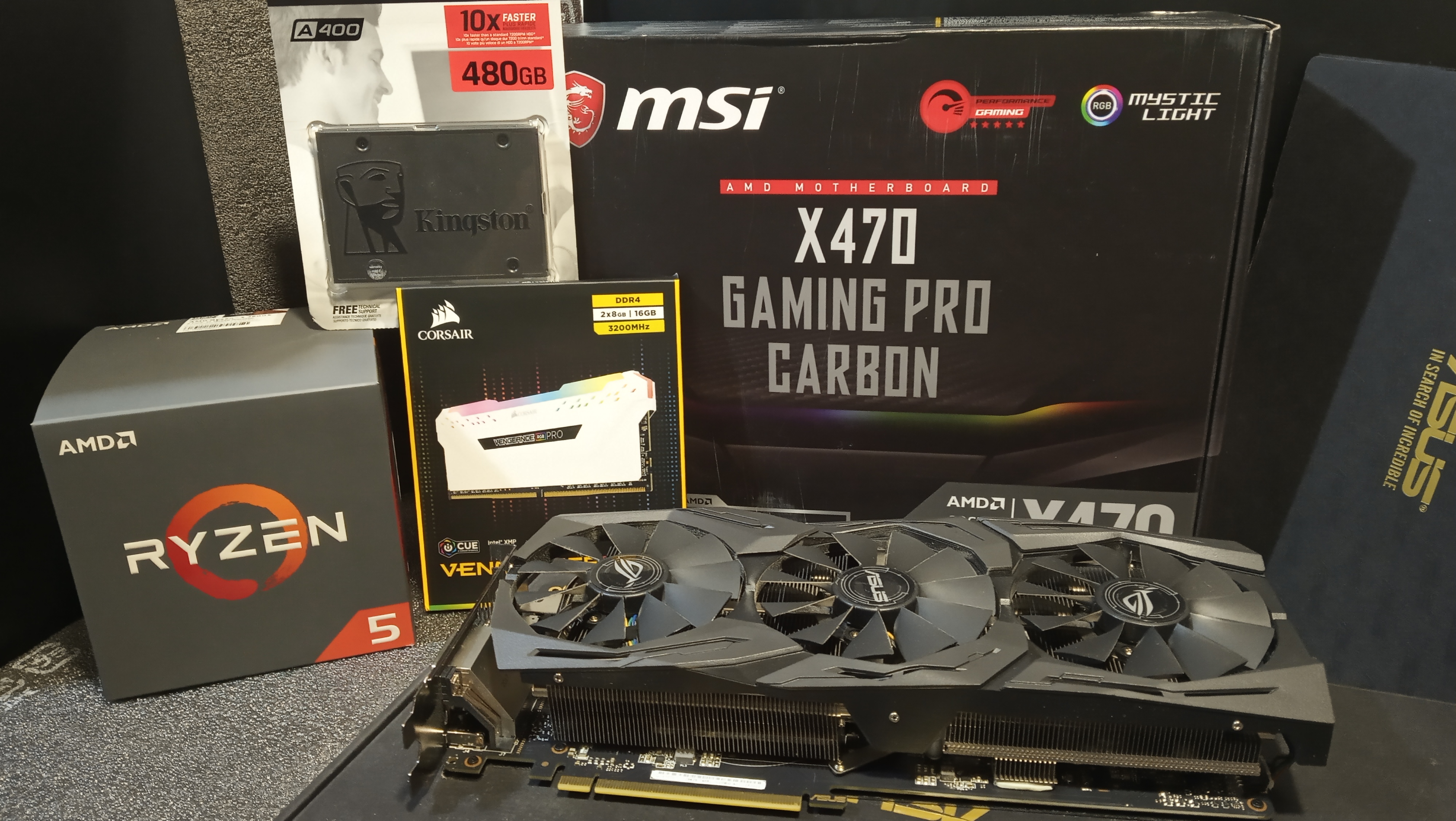 Placa de video, placa madre, procesador y memoria RAM para armado gamer